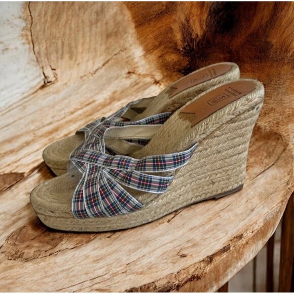 STUBBS & WOOTTON Plaid Spring Espadrille Wedges Sandals Size 40 - Picture 1 of 10